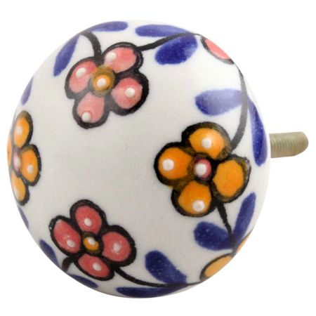 Mustard And Red Tiny Flower Ceramic Drawer Knob Online